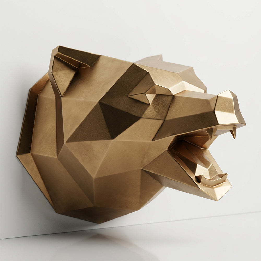 Sculpture Tête d’Ours Rugissante Facettée - Sculpture Origami