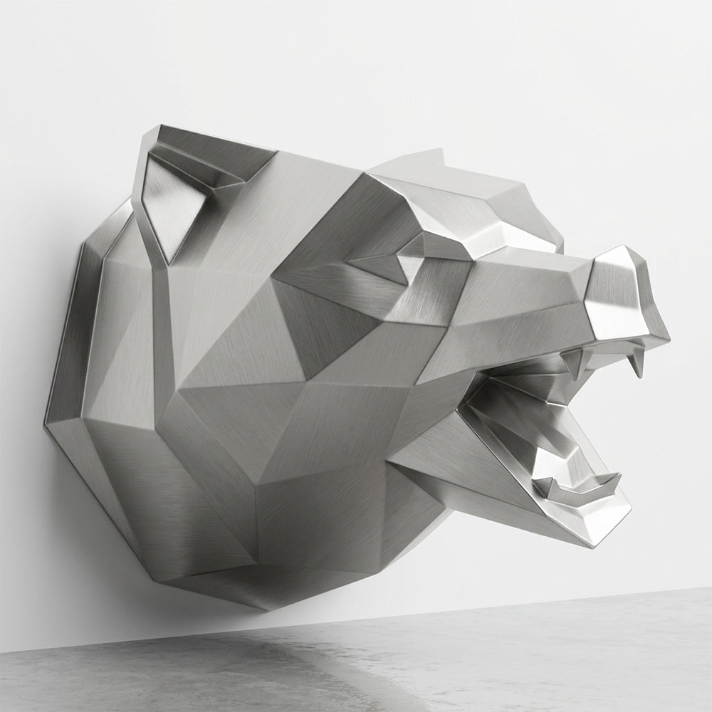 Sculpture Tête d’Ours Rugissante Facettée - Sculpture Origami