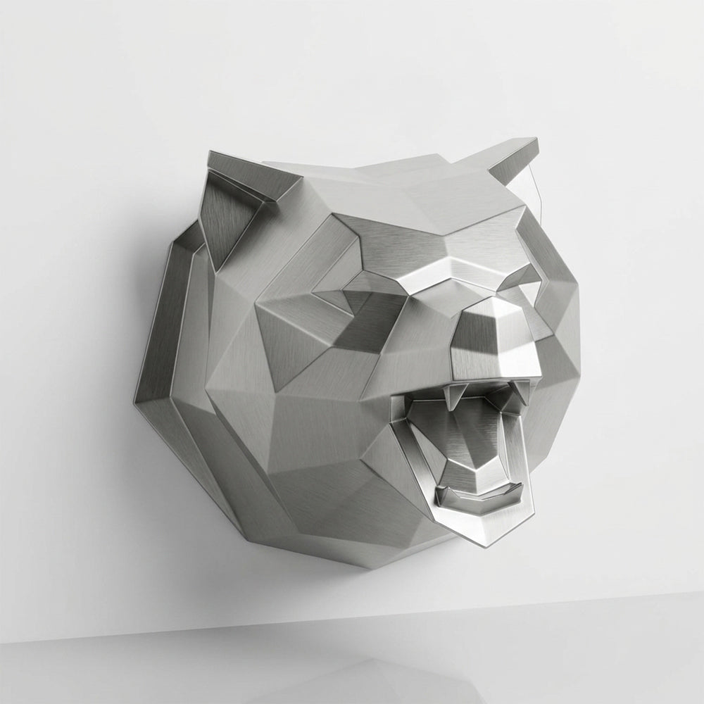 Sculpture Tête d’Ours Rugissante Facettée - Sculpture Origami