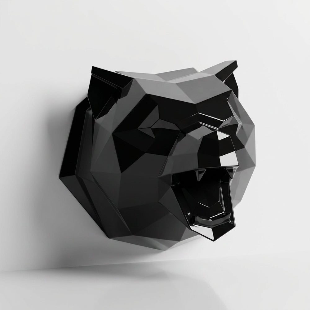 Sculpture Tête d’Ours Rugissante Facettée - Sculpture Origami