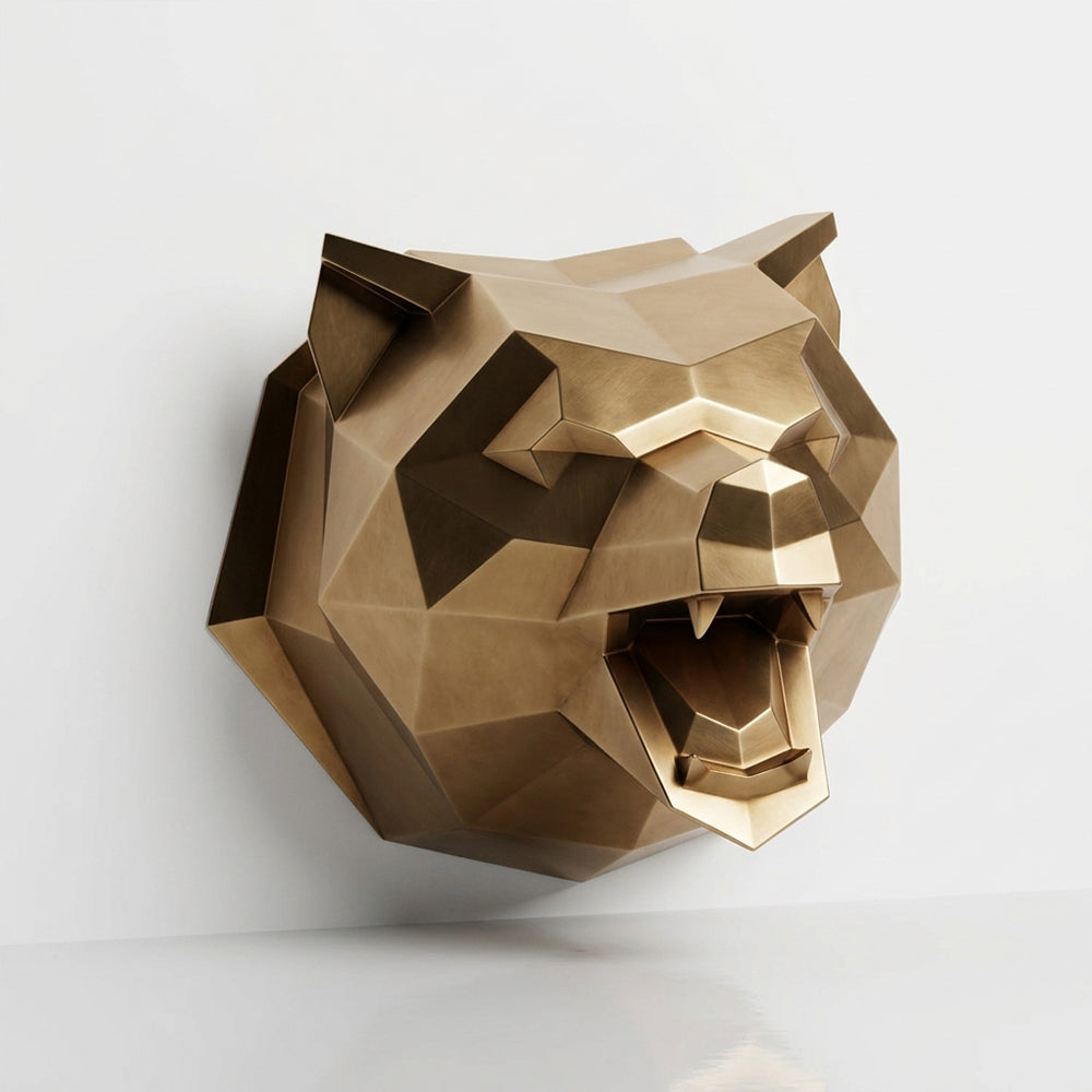 Sculpture Tête d’Ours Rugissante Facettée - Sculpture Origami