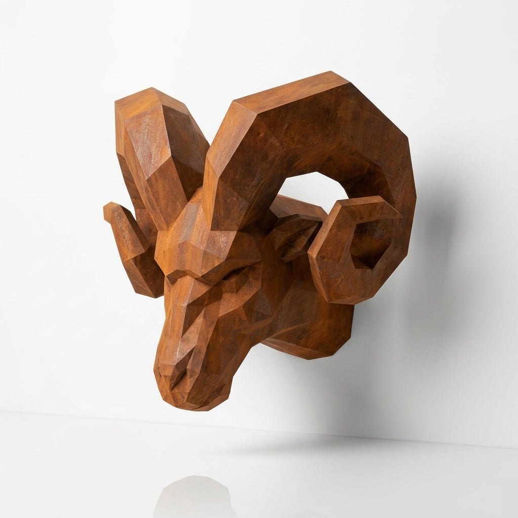 Sculpture Tête de Bouc en Acier Corten - Sculpture Origami