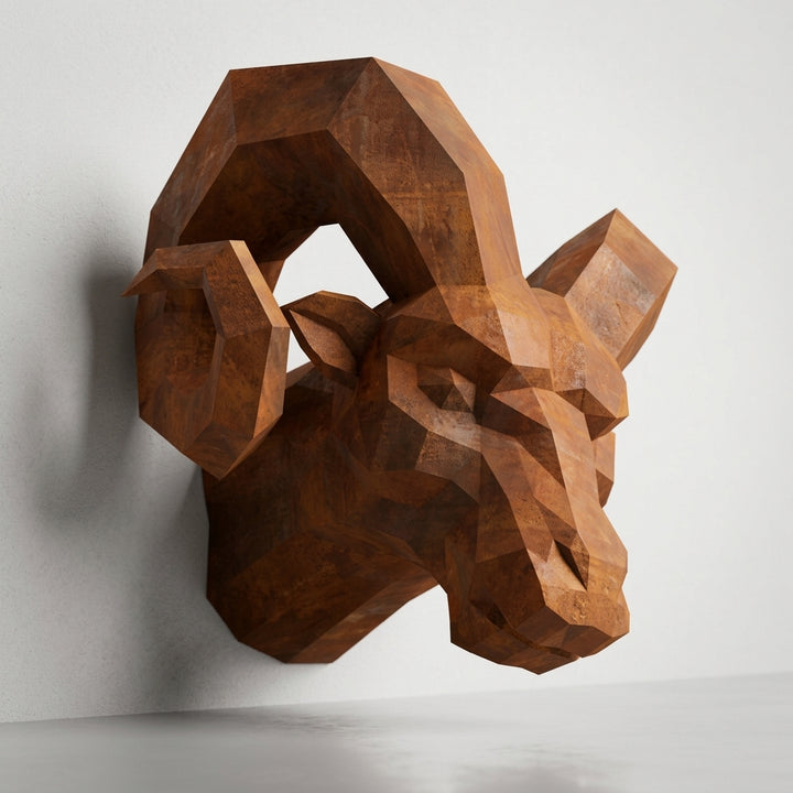 Sculpture Tête de Bouc en Acier Corten - Sculpture Origami