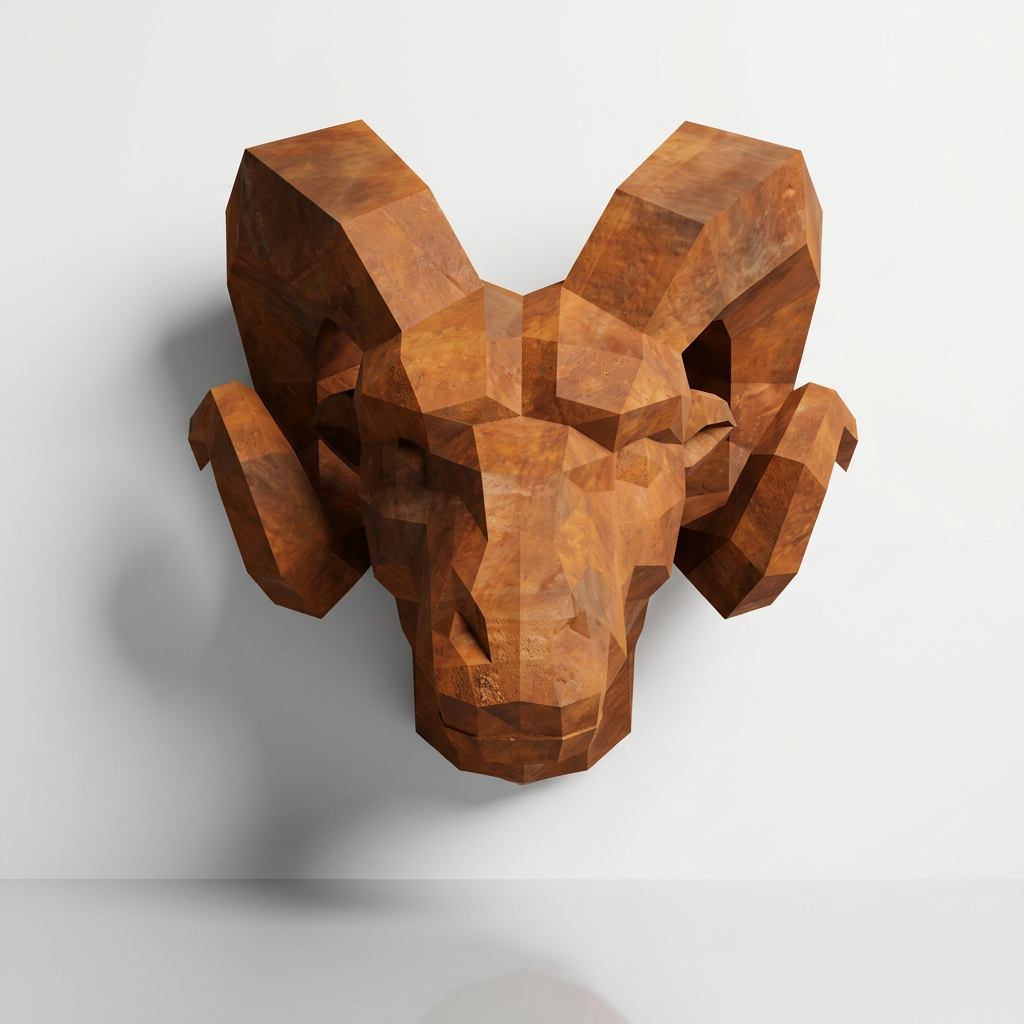 Sculpture Tête de Bouc en Acier Corten - Sculpture Origami