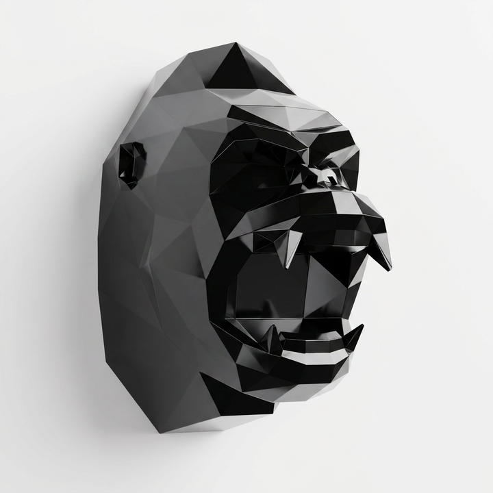 Sculpture Tête de Gorille Design Géométrique en Résine - Sculpture Origami