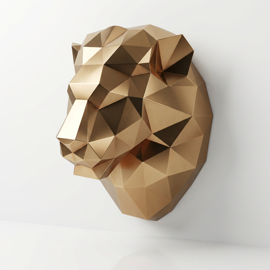 Sculpture Tête de Lion Géométrique - Sculpture Origami