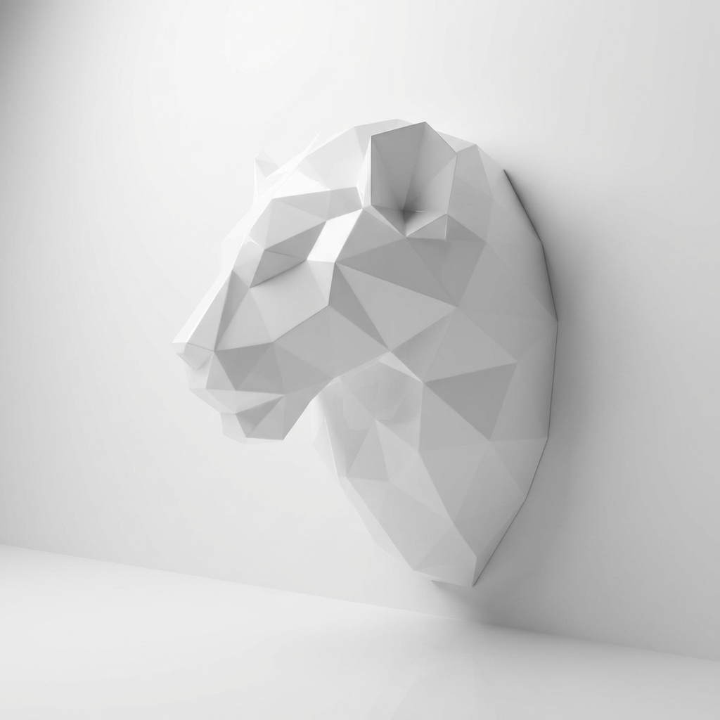 Sculpture Tête de Lion Géométrique - Sculpture Origami