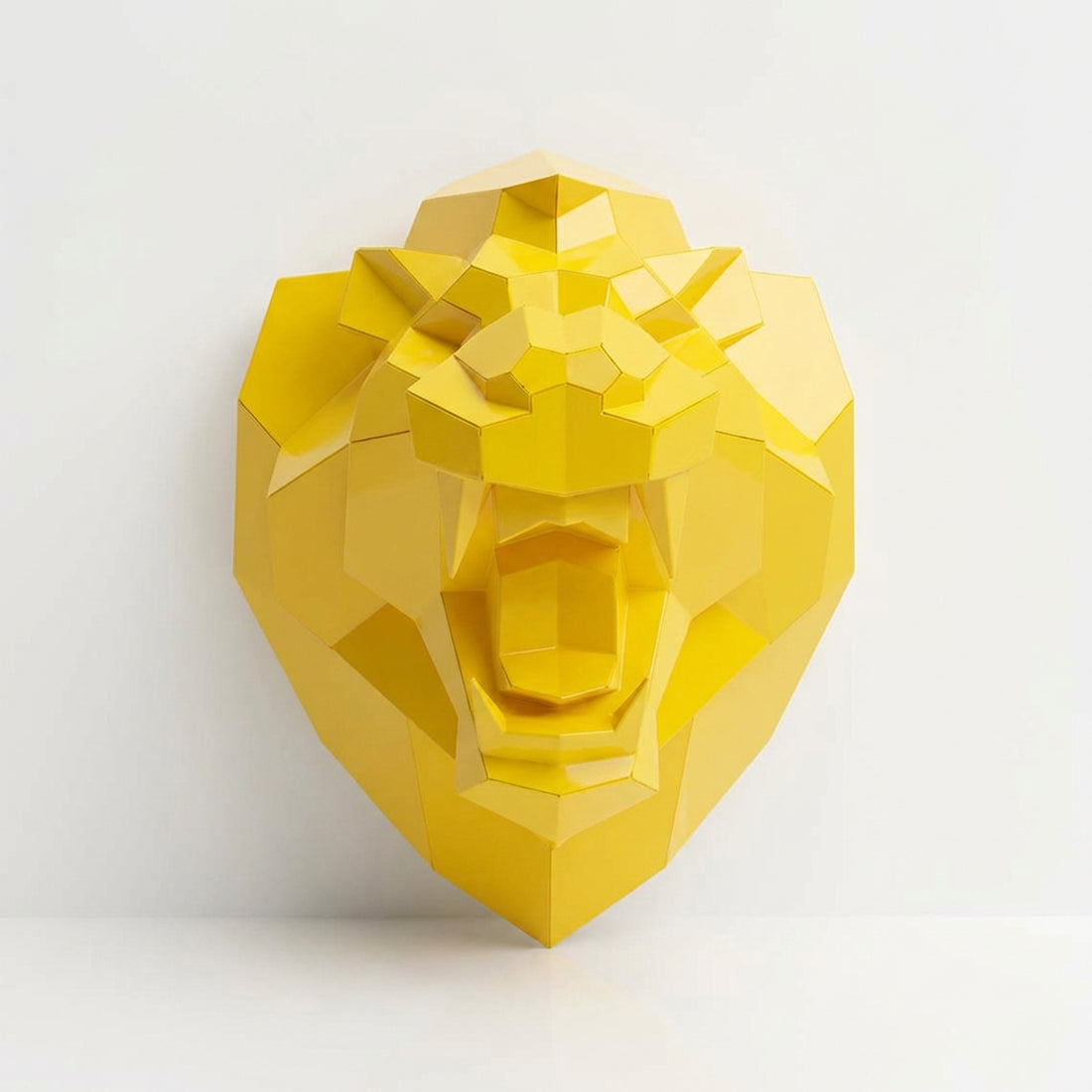Sculpture Tête Lion Rugissante Facettée - Sculpture Origami