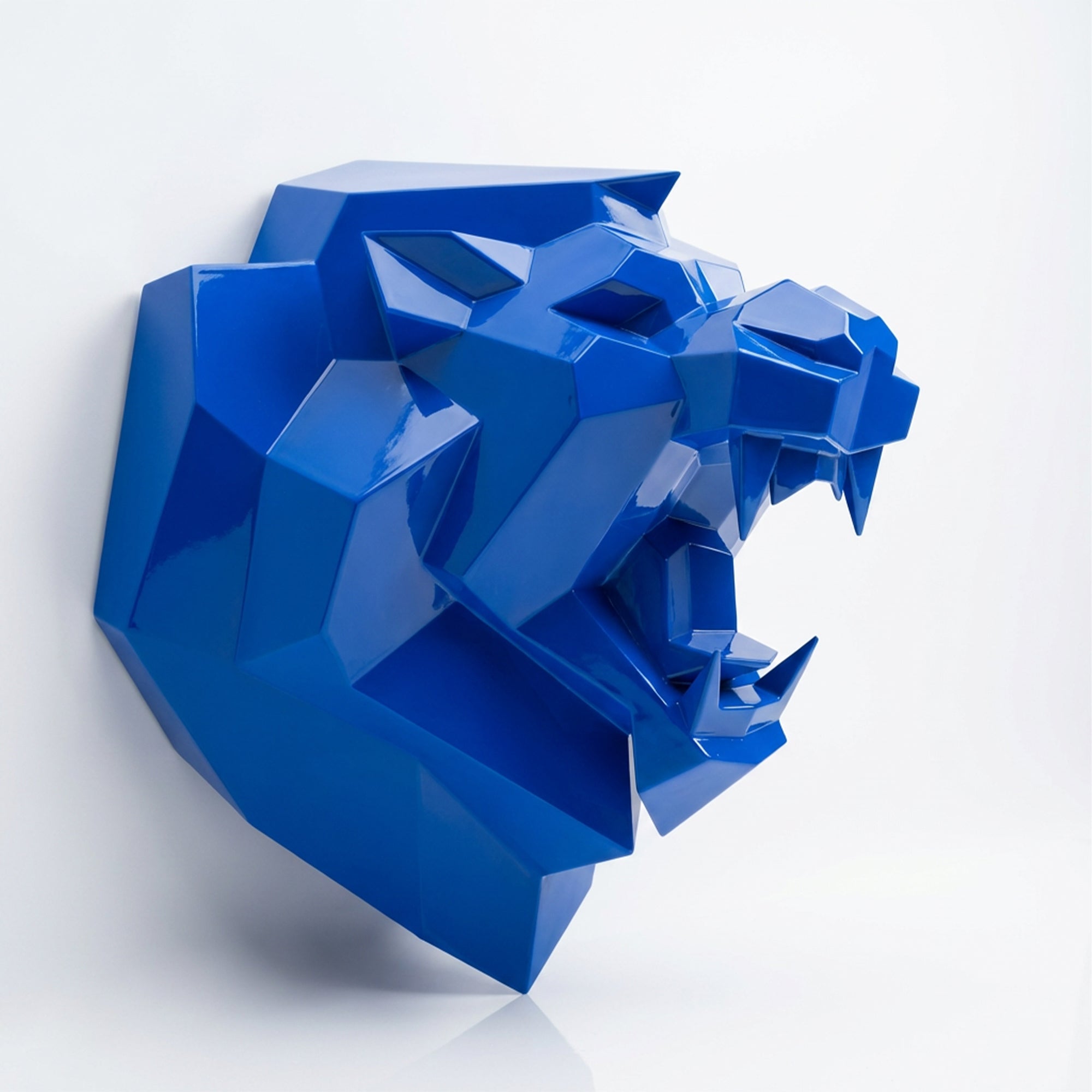 Sculpture Tête Lion Rugissante Facettée - Sculpture Origami