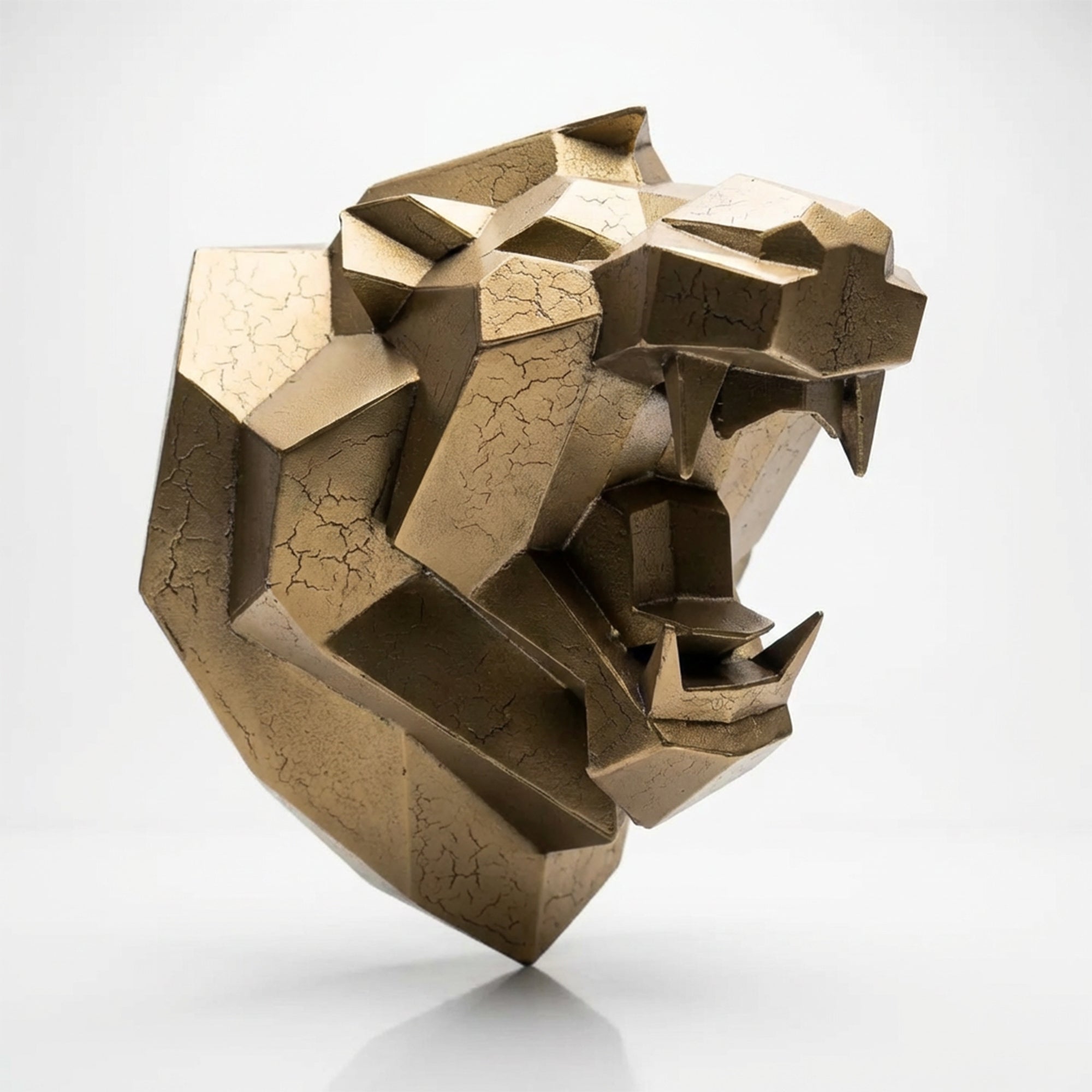 Sculpture Tête Lion Rugissante Facettée - Sculpture Origami