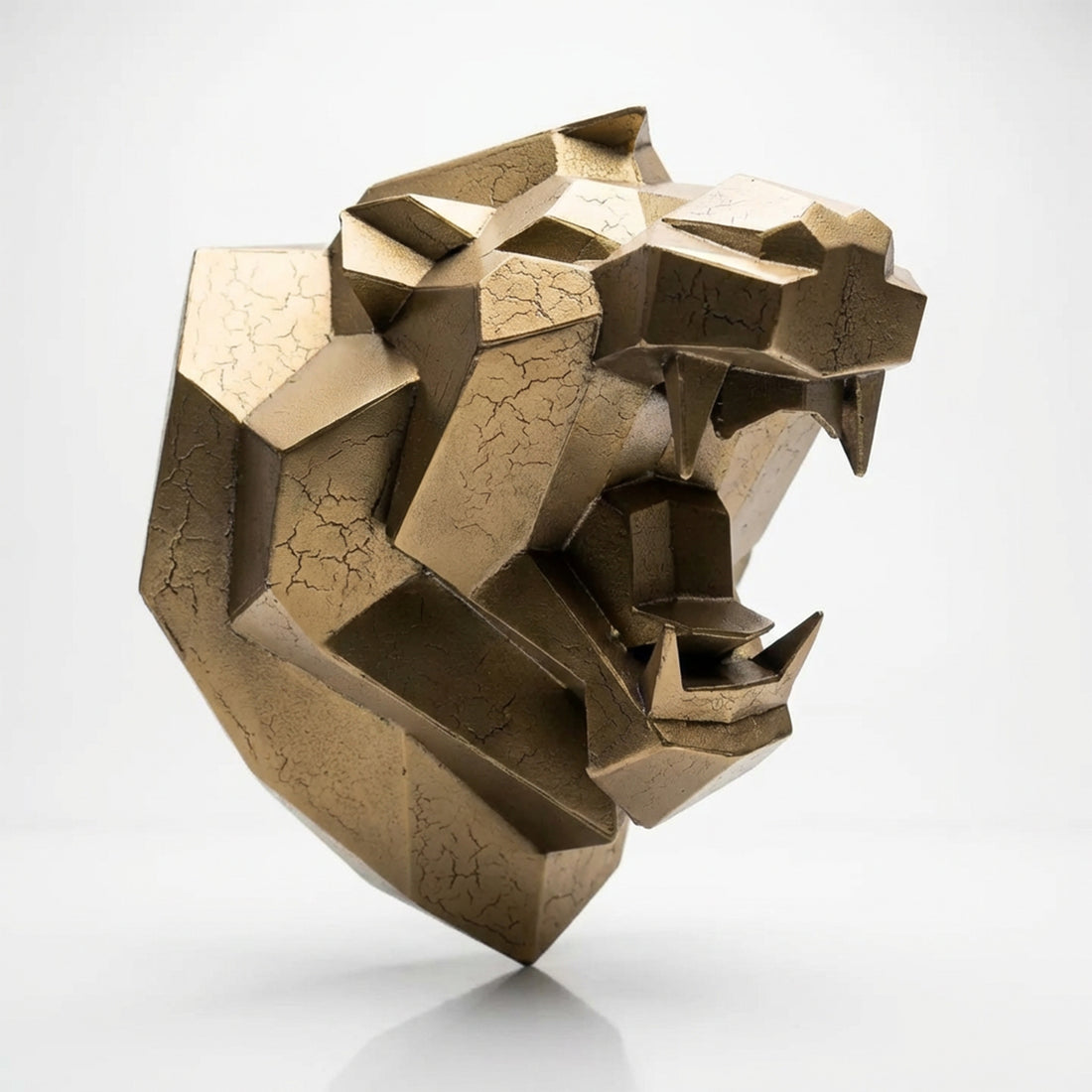 Sculpture Tête Lion Rugissante Facettée - Sculpture Origami