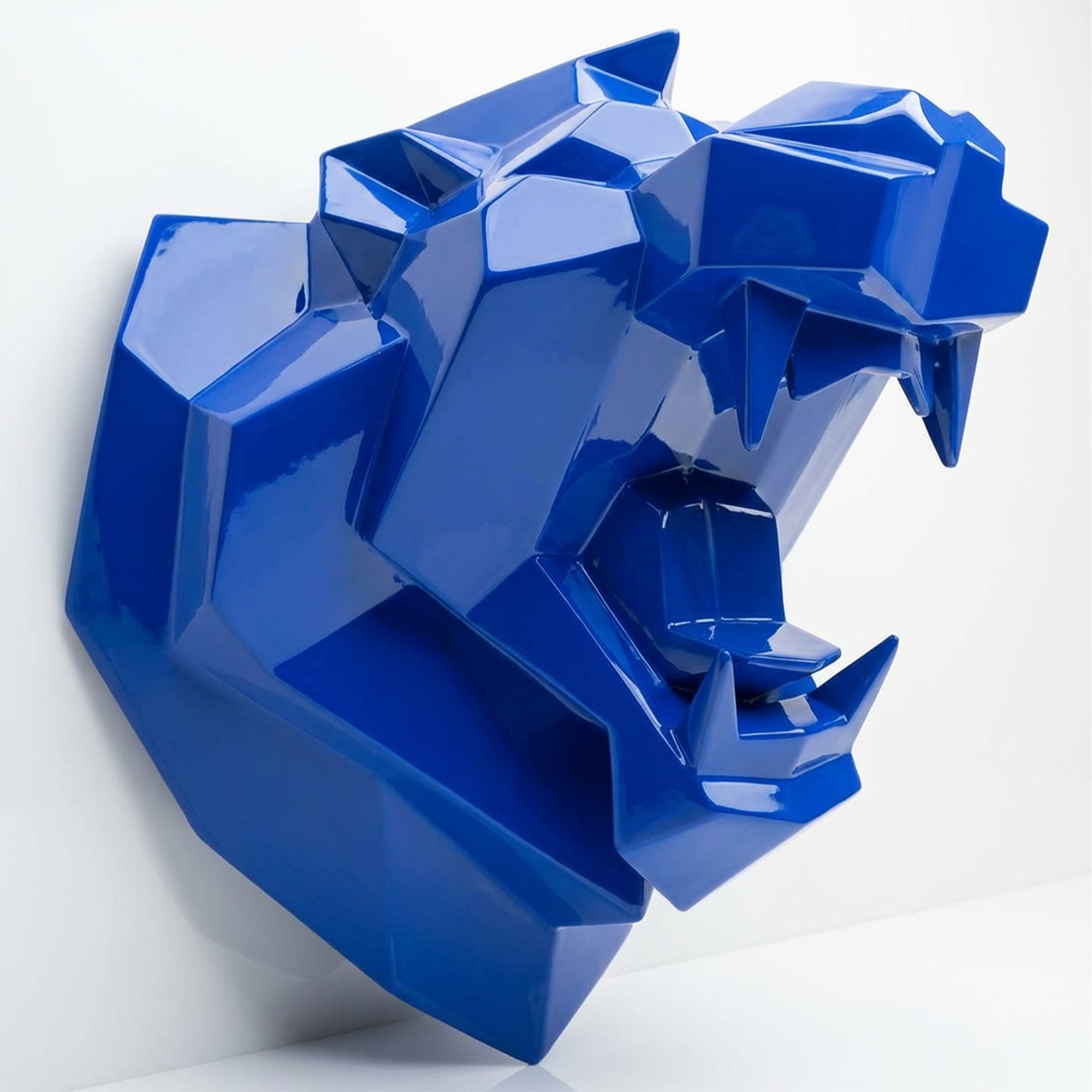 Sculpture Tête Lion Rugissante Facettée - Sculpture Origami