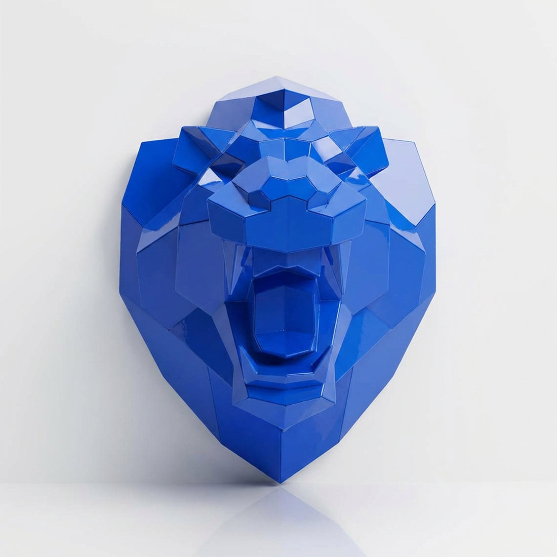 Sculpture Tête Lion Rugissante Facettée - Sculpture Origami