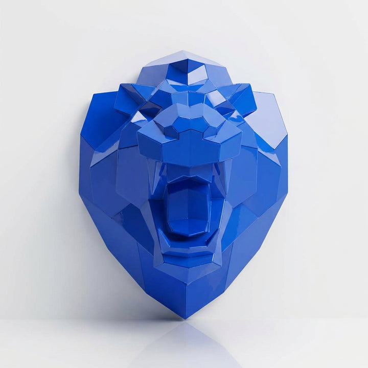 Sculpture Tête Lion Rugissante Facettée - Sculpture Origami