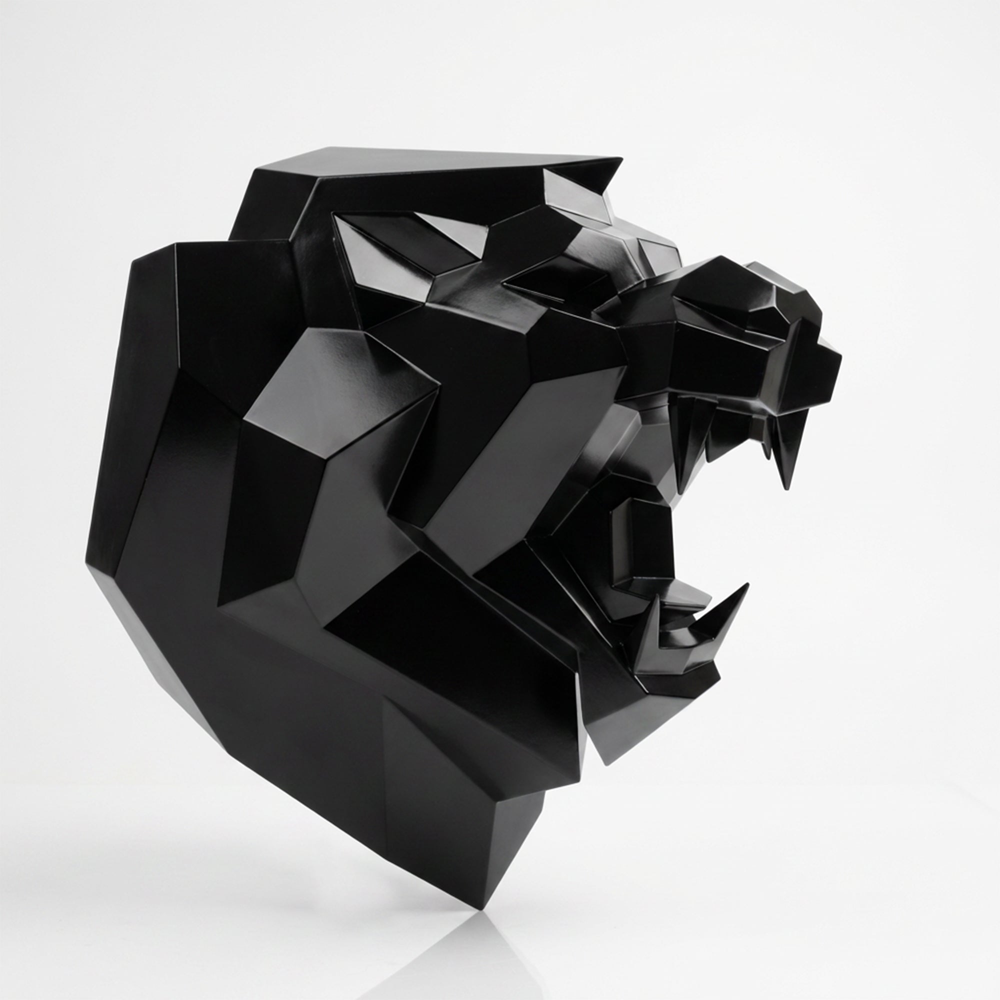 Sculpture Tête Lion Rugissante Facettée - Sculpture Origami