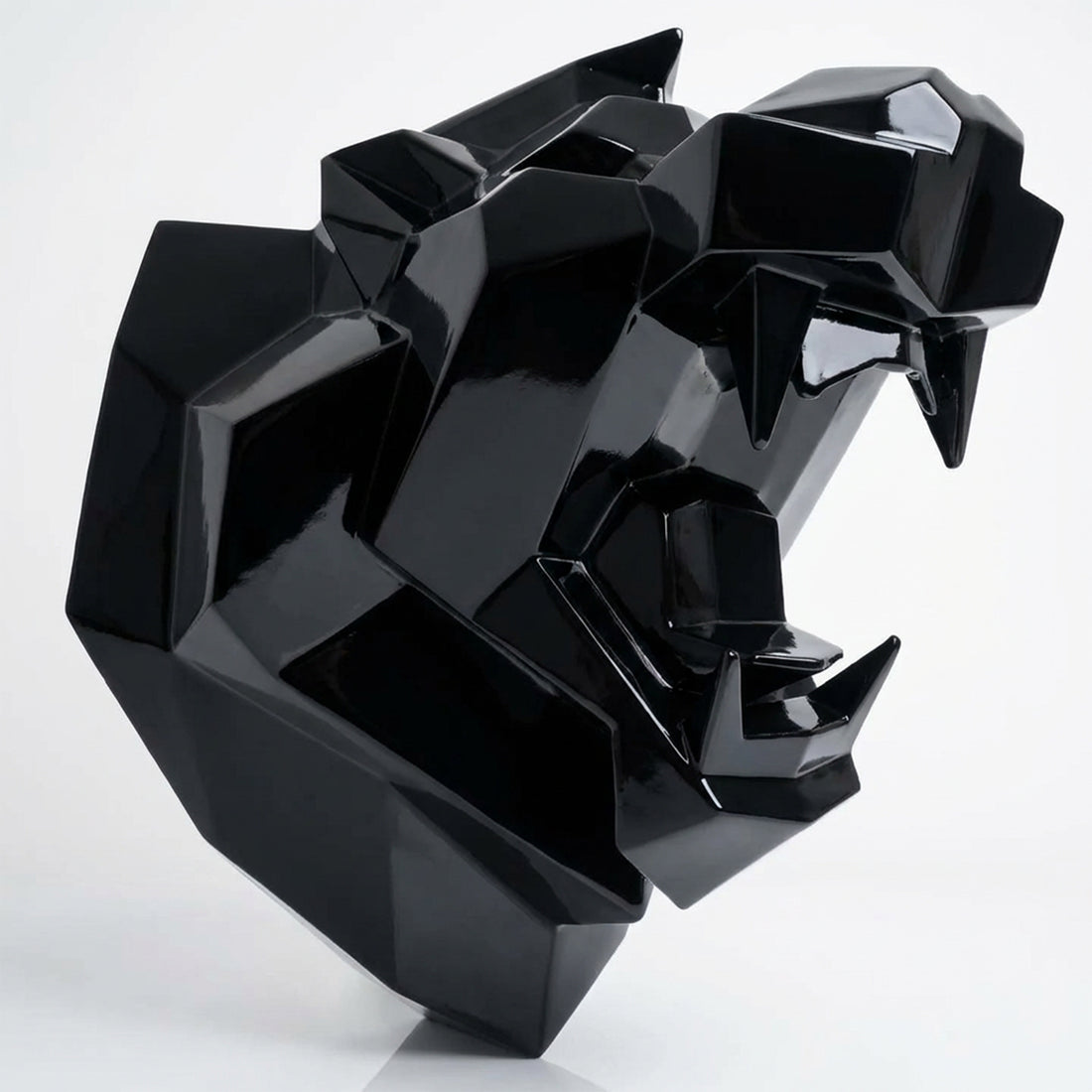 Sculpture Tête Lion Rugissante Facettée - Sculpture Origami