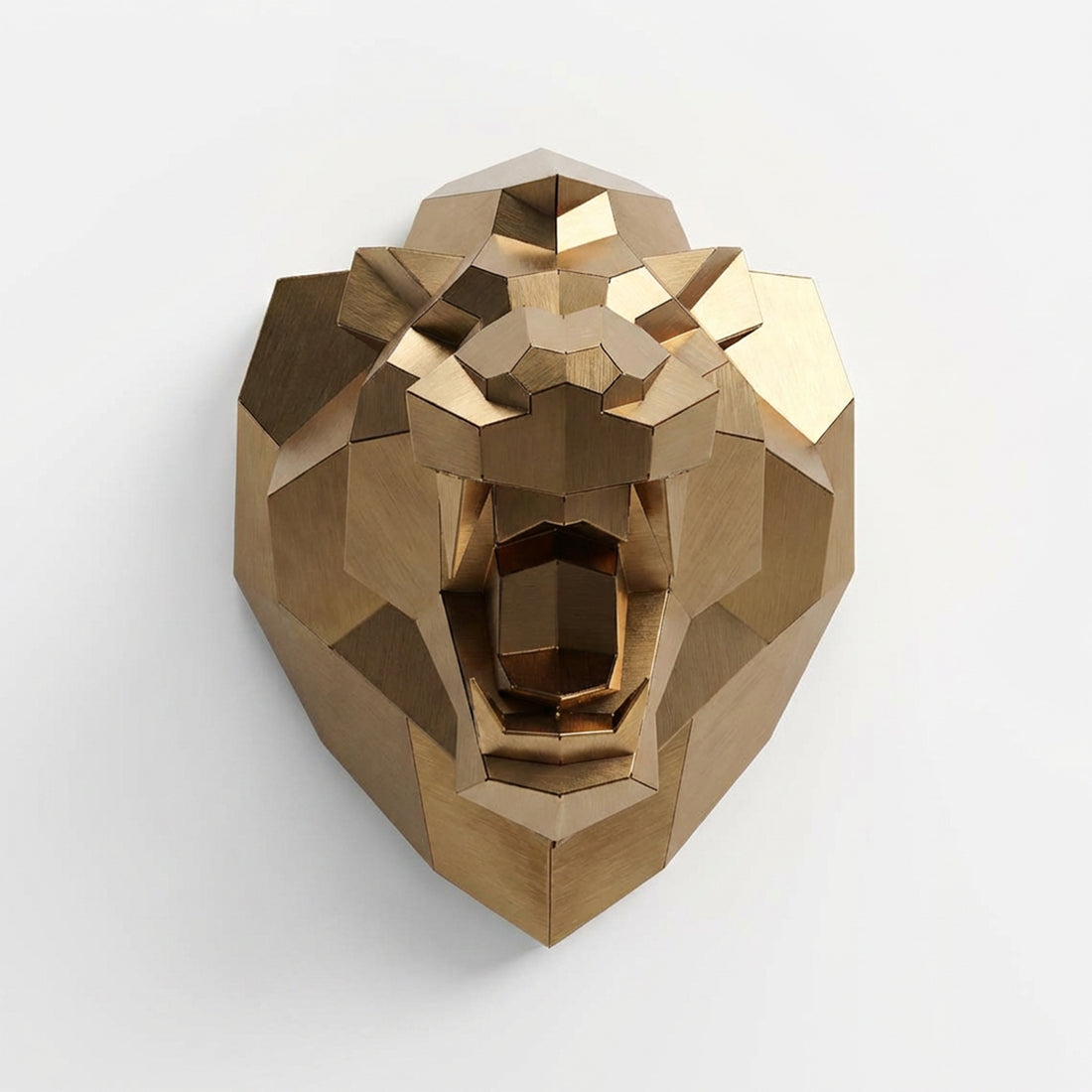 Sculpture Tête Lion Rugissante Facettée - Sculpture Origami