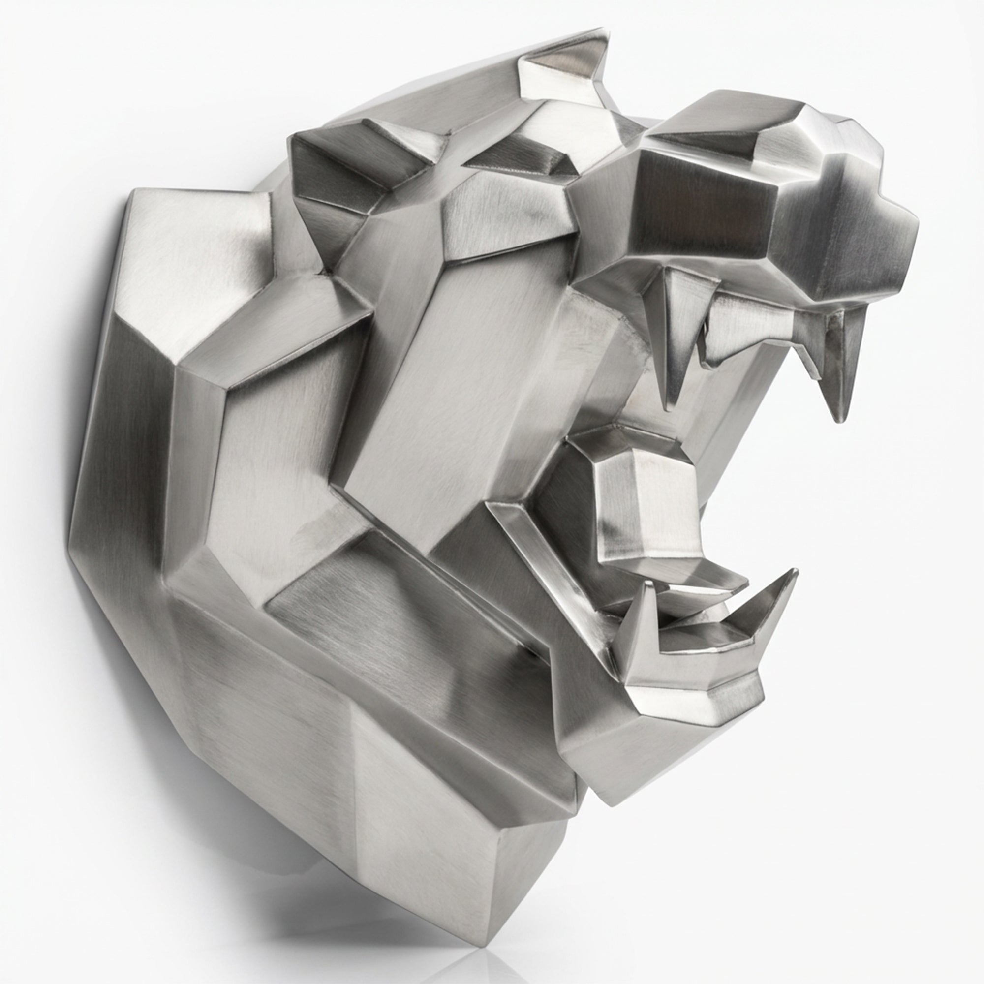 Sculpture Tête Lion Rugissante Facettée - Sculpture Origami
