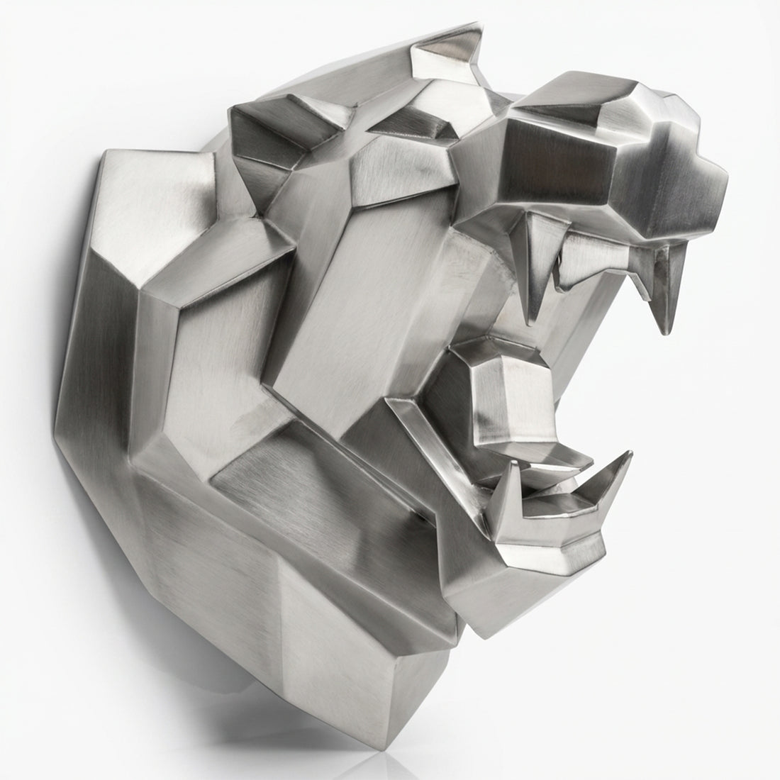 Sculpture Tête Lion Rugissante Facettée - Sculpture Origami