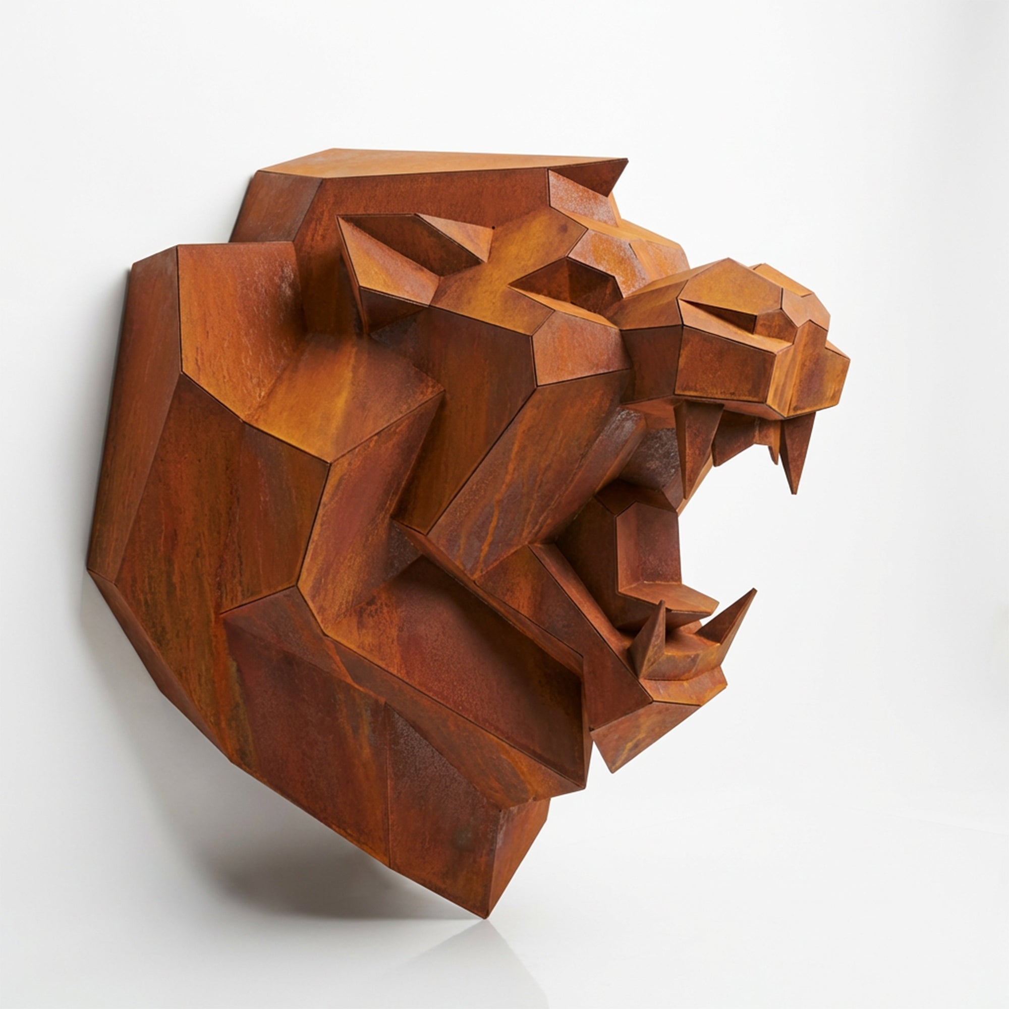 Sculpture Tête Lion Rugissante Facettée - Sculpture Origami