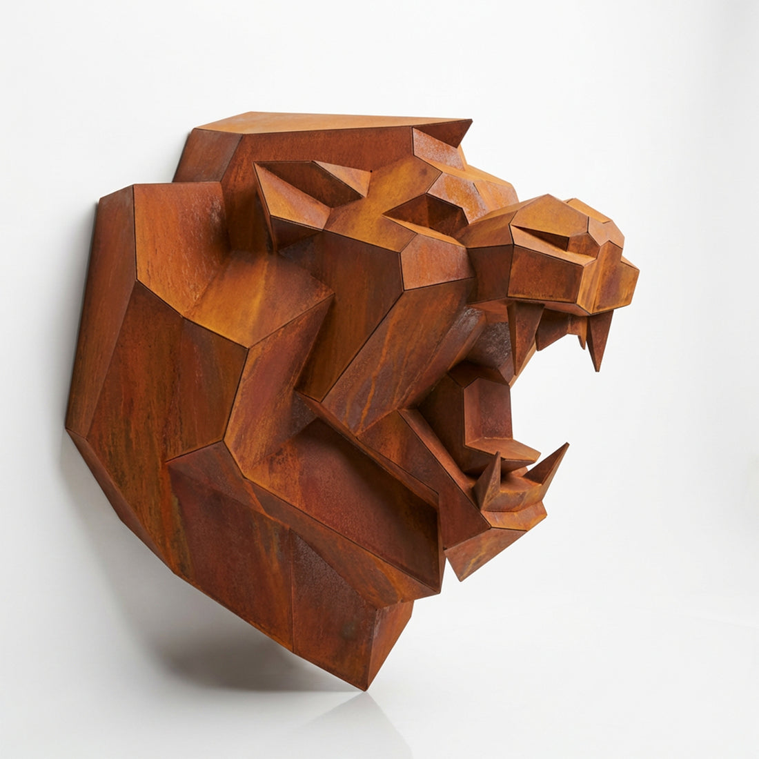 Sculpture Tête Lion Rugissante Facettée - Sculpture Origami