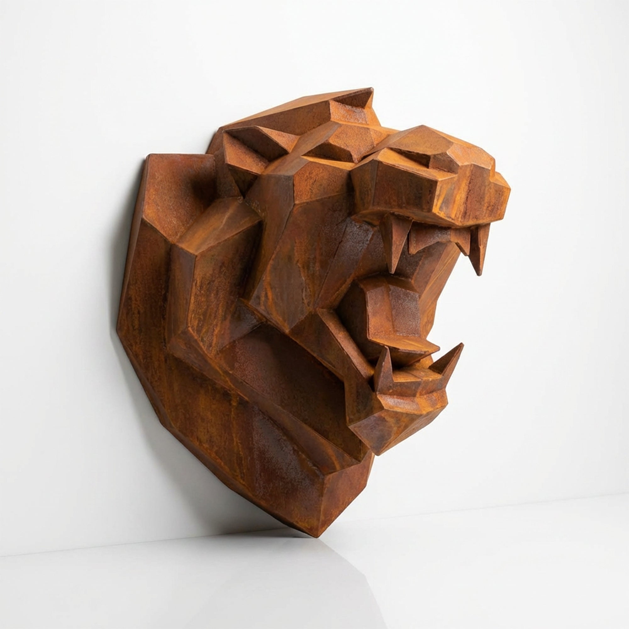 Sculpture Tête Lion Rugissante Facettée - Sculpture Origami