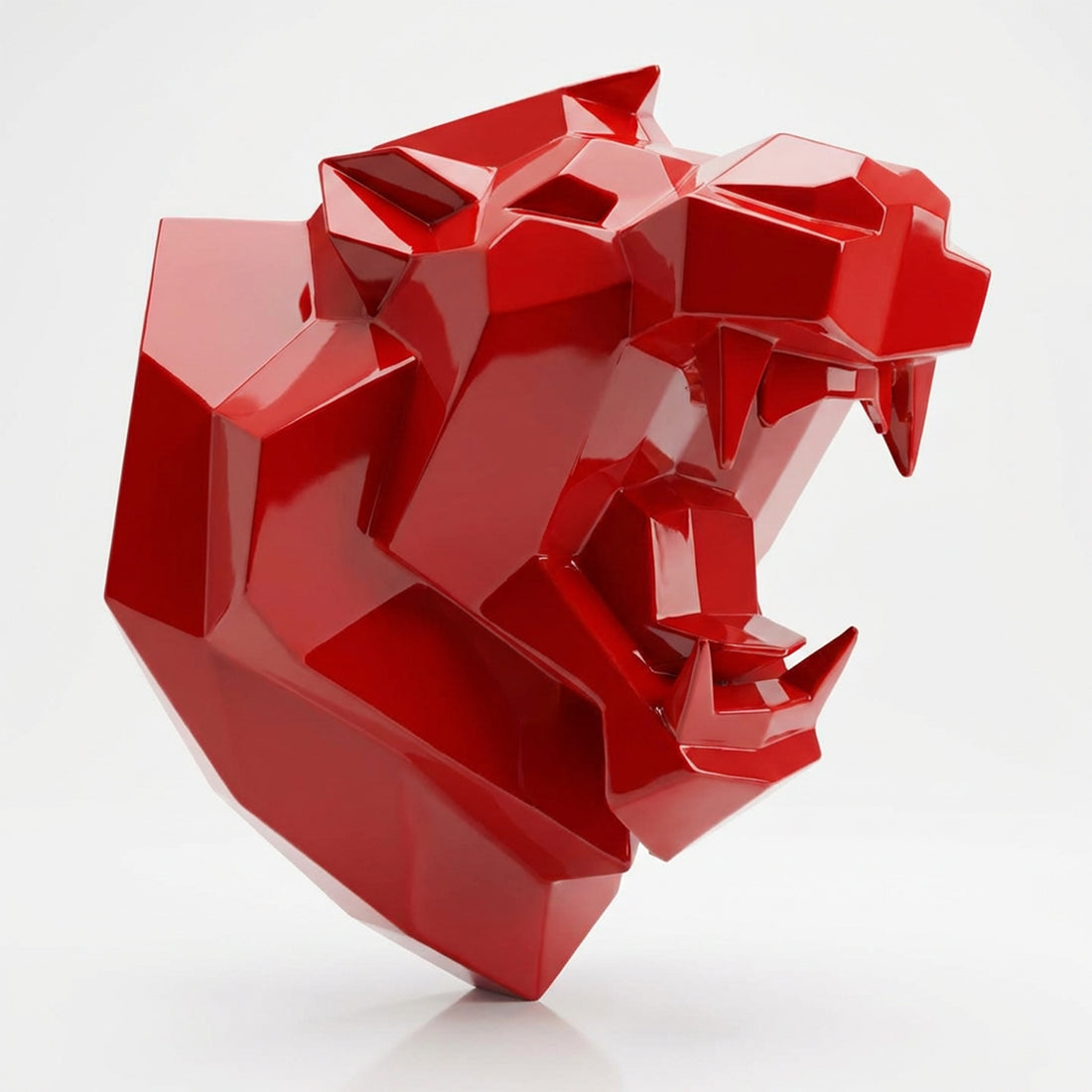 Sculpture Tête Lion Rugissante Facettée - Sculpture Origami