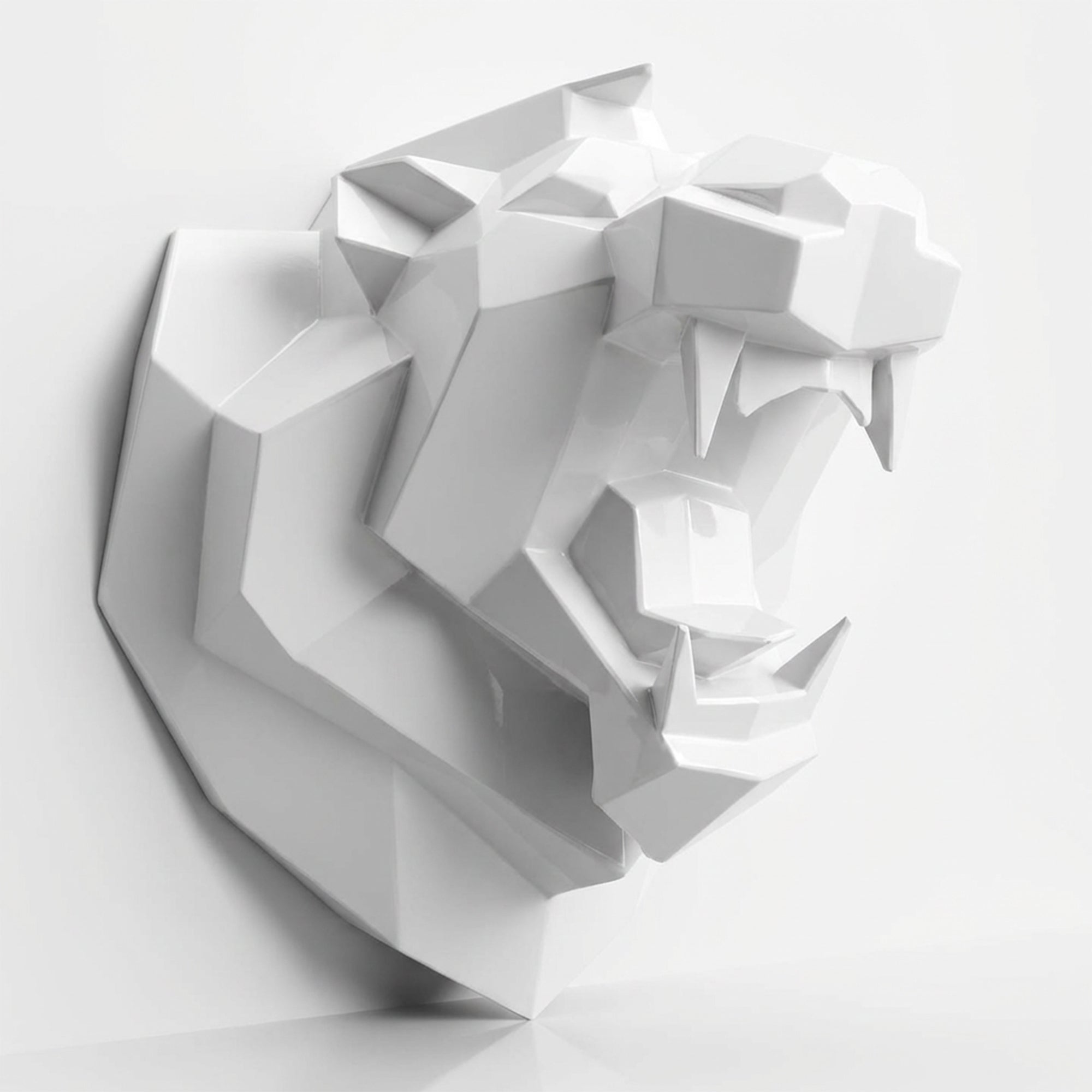 Sculpture Tête Lion Rugissante Facettée - Sculpture Origami