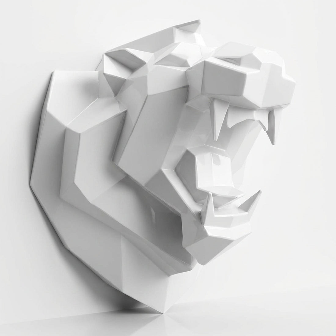 Sculpture Tête Lion Rugissante Facettée - Sculpture Origami