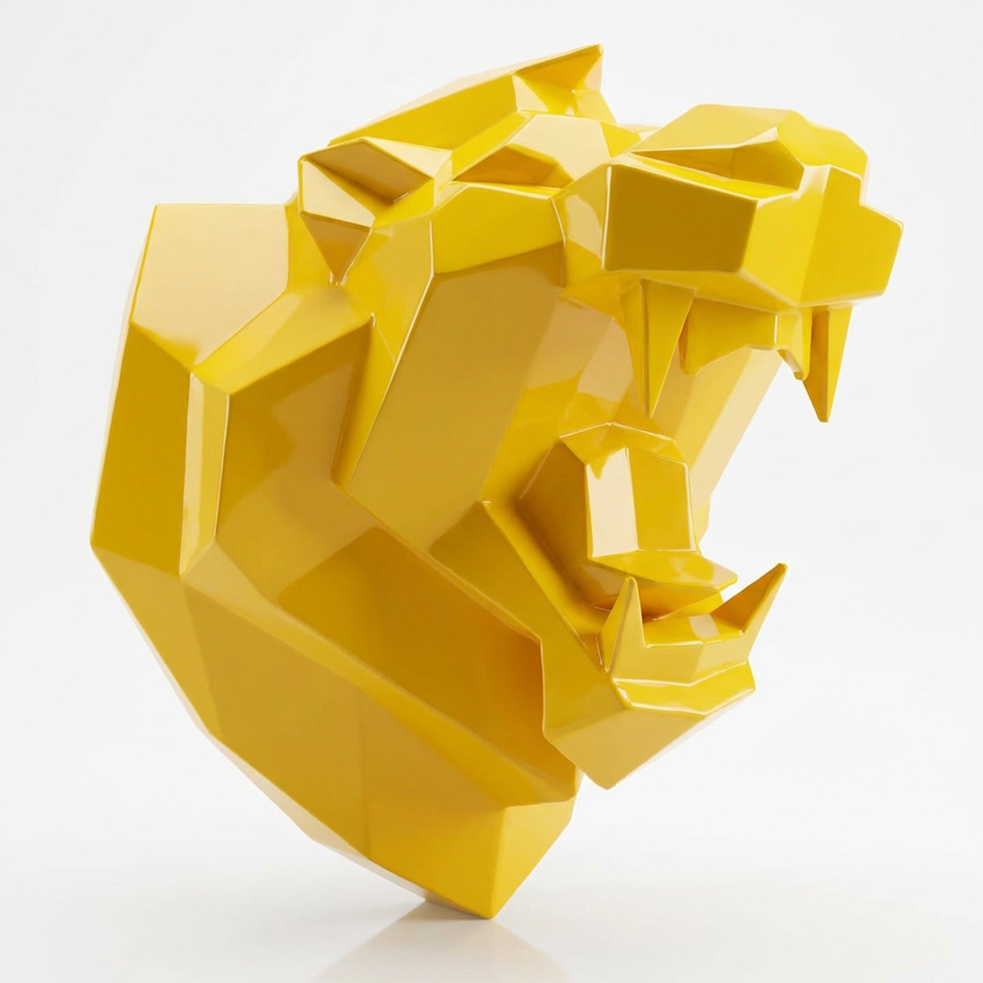 Sculpture Tête Lion Rugissante Facettée - Sculpture Origami