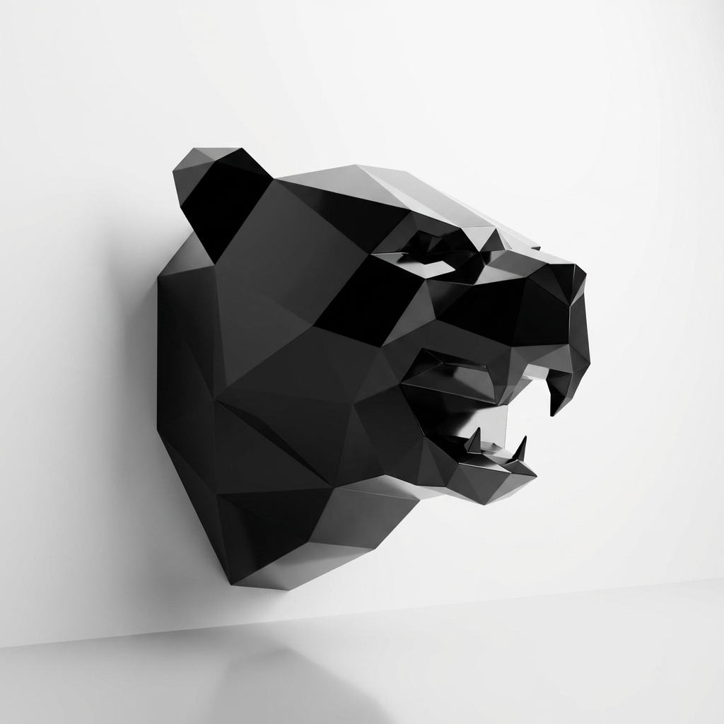 Sculpture Tête de Panthère Noire - Sculpture Origami