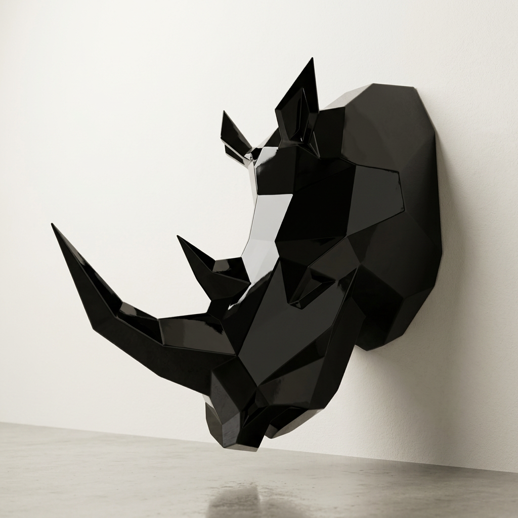 Sculpture Tête de Rhinocéros Facettée - Sculpture Origami