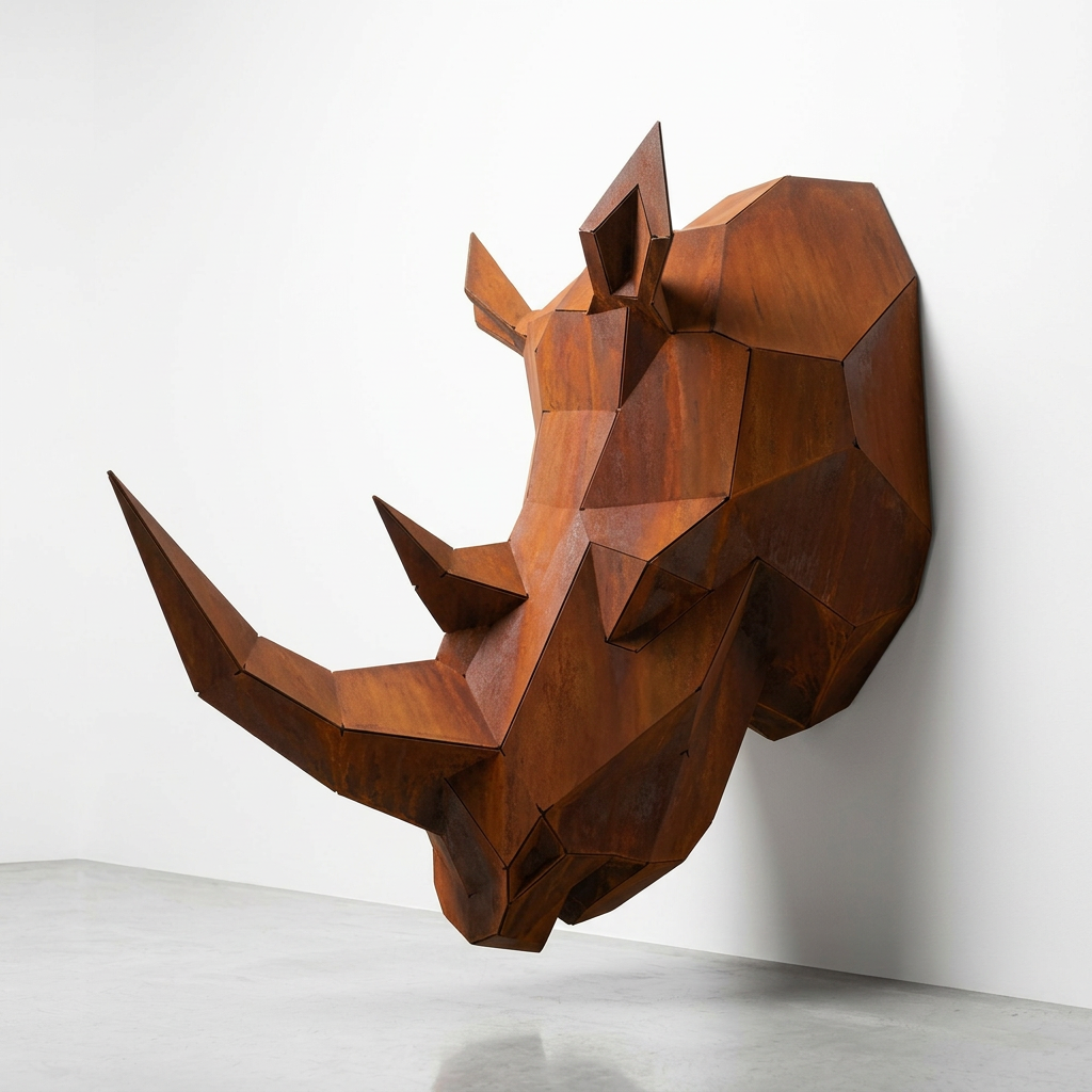 Sculpture Tête de Rhinocéros Facettée - Sculpture Origami