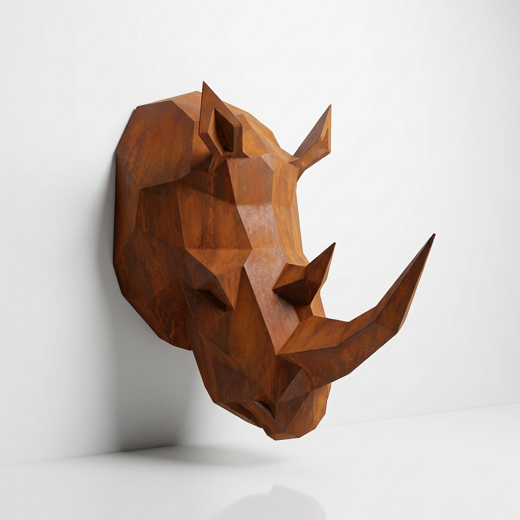 Sculpture Tête de Rhinocéros Facettée - Sculpture Origami