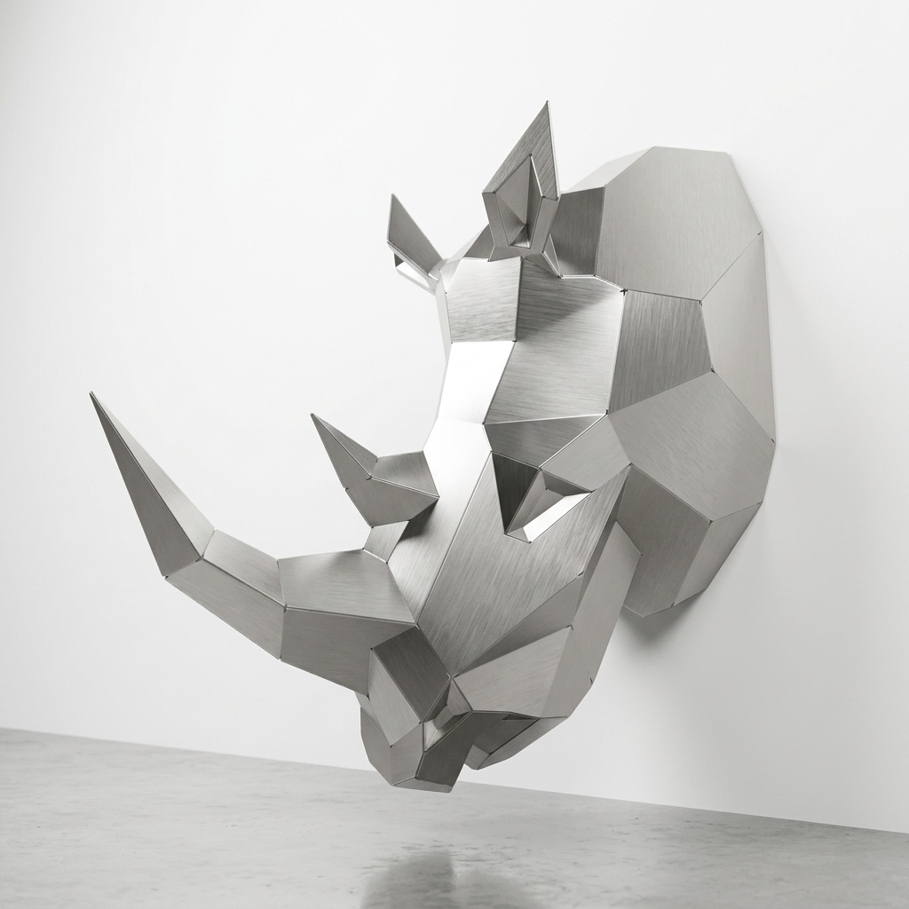 Sculpture Tête de Rhinocéros Facettée - Sculpture Origami