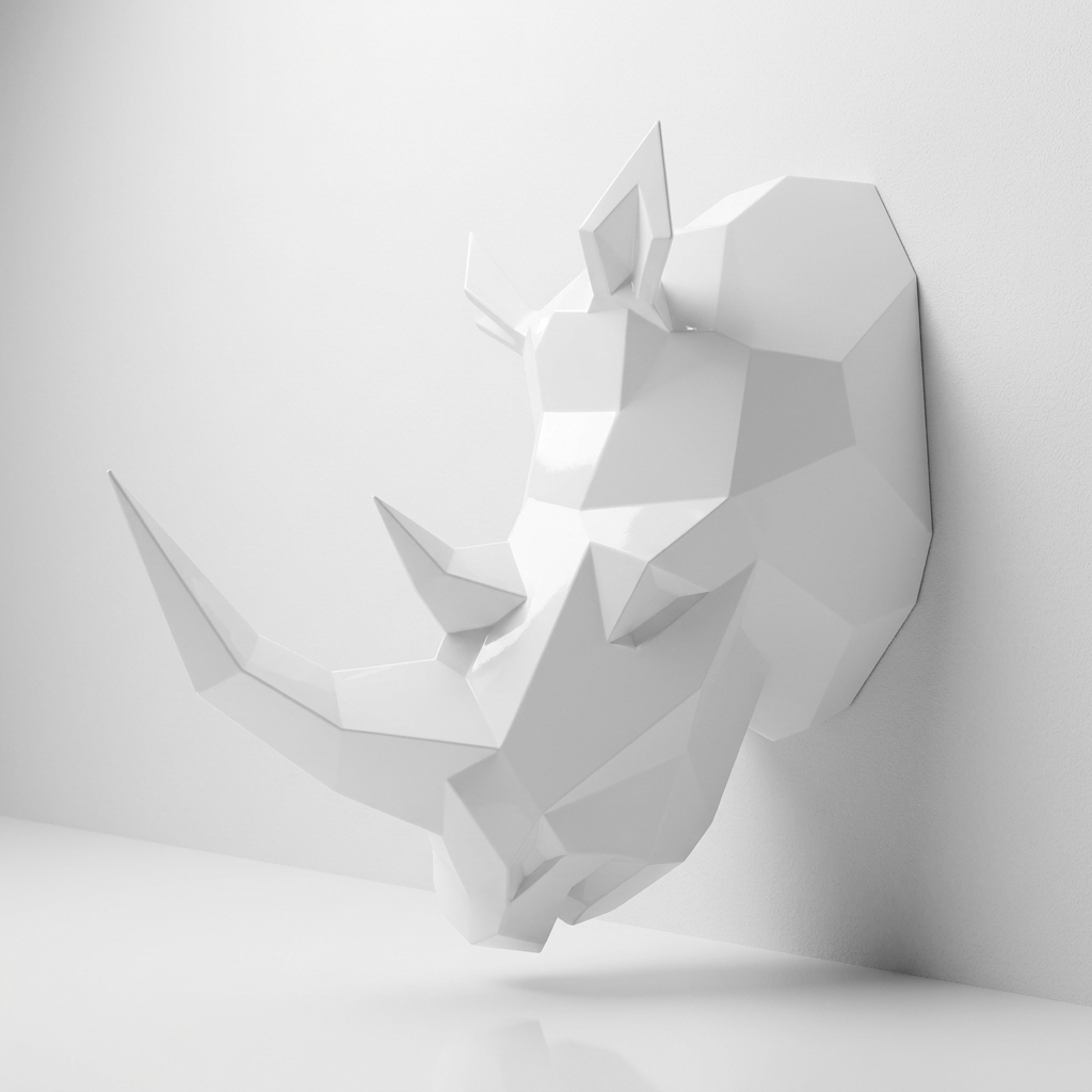 Sculpture Tête de Rhinocéros Facettée - Sculpture Origami