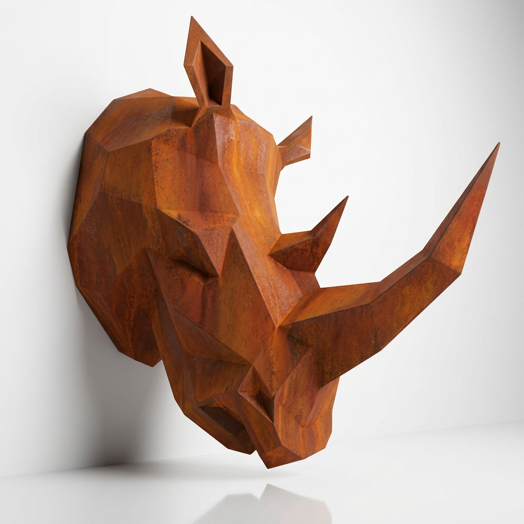 Sculpture Tête de Rhinocéros Facettée - Sculpture Origami