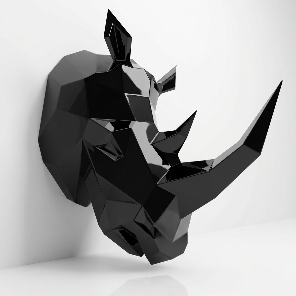 Sculpture Tête de Rhinocéros Facettée - Sculpture Origami