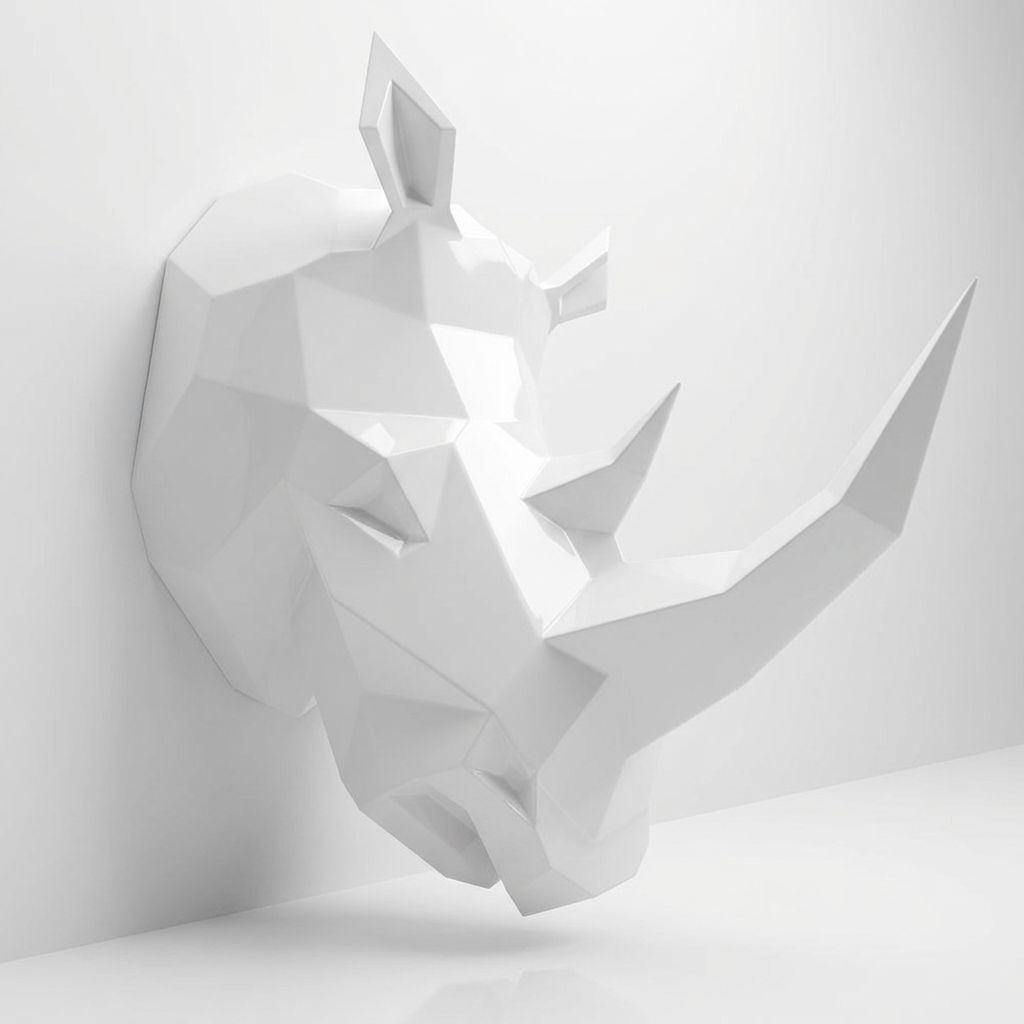 Sculpture Tête de Rhinocéros Facettée - Sculpture Origami