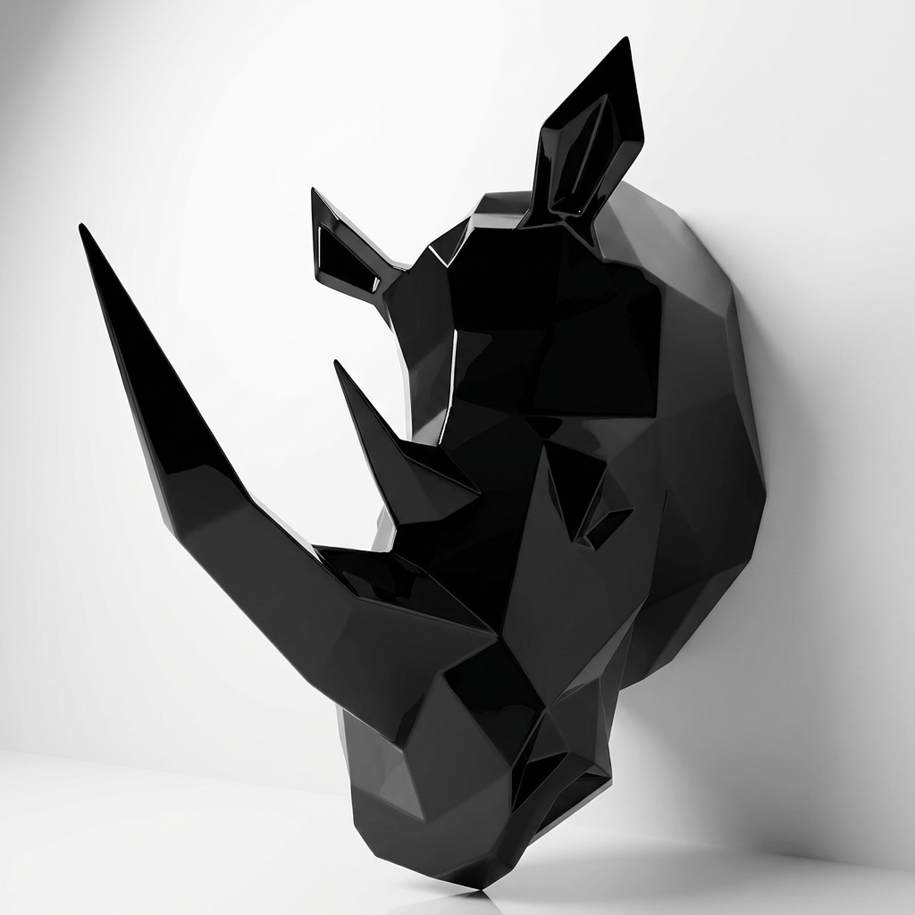Sculpture Tête de Rhinocéros Facettée - Sculpture Origami