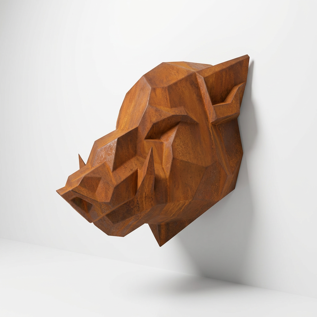 Sculpture Tête de Sanglier Murale Facettée - Sculpture Origami
