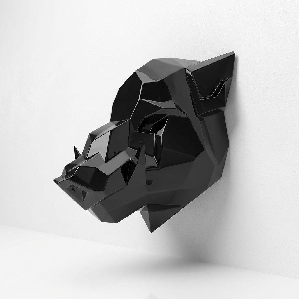 Sculpture Tête de Sanglier Murale Facettée - Sculpture Origami