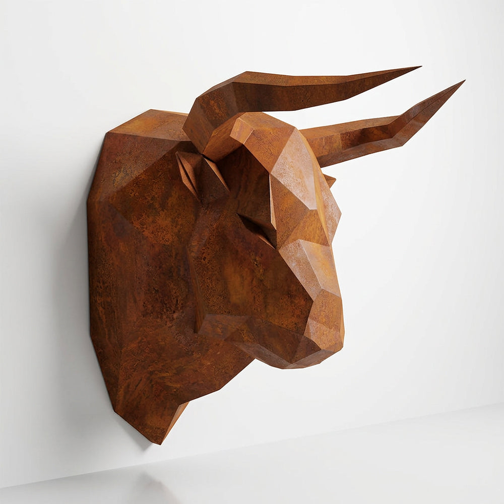 Sculpture Tête Taureau Facettée - Sculpture Origami