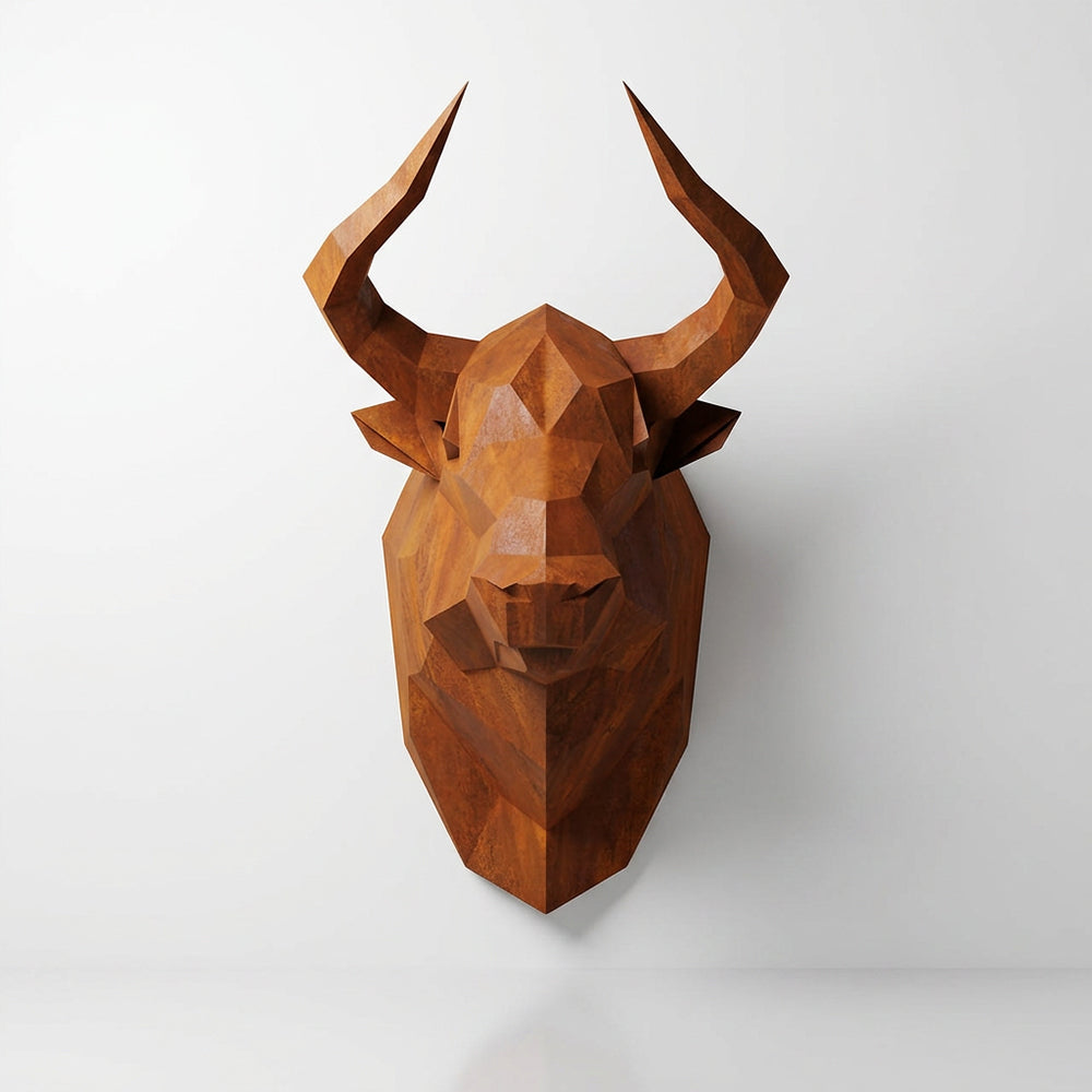 Sculpture Tête Taureau Facettée - Sculpture Origami