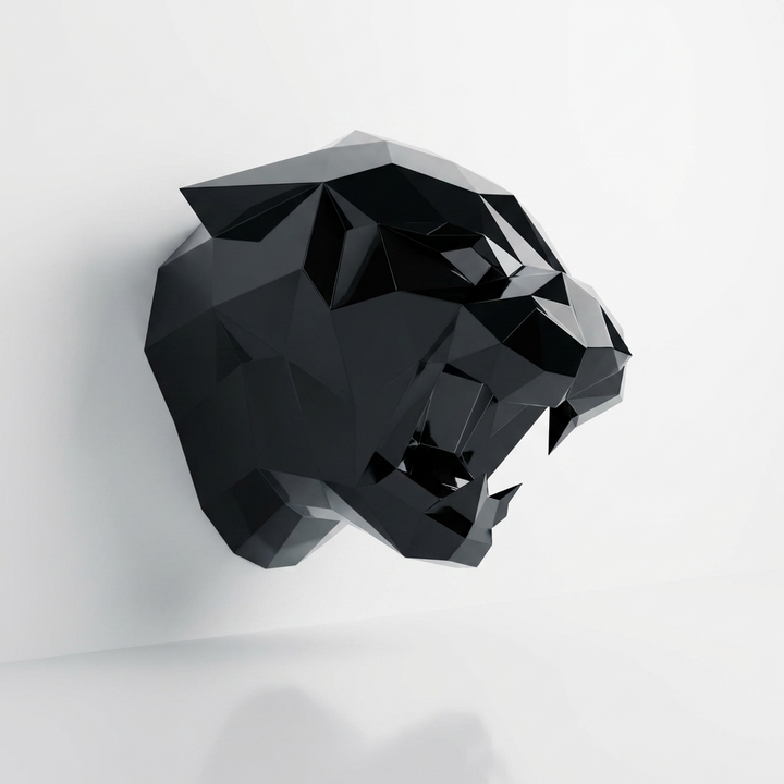 Sculpture Tête de Tigre Design Géométrique Abstrait