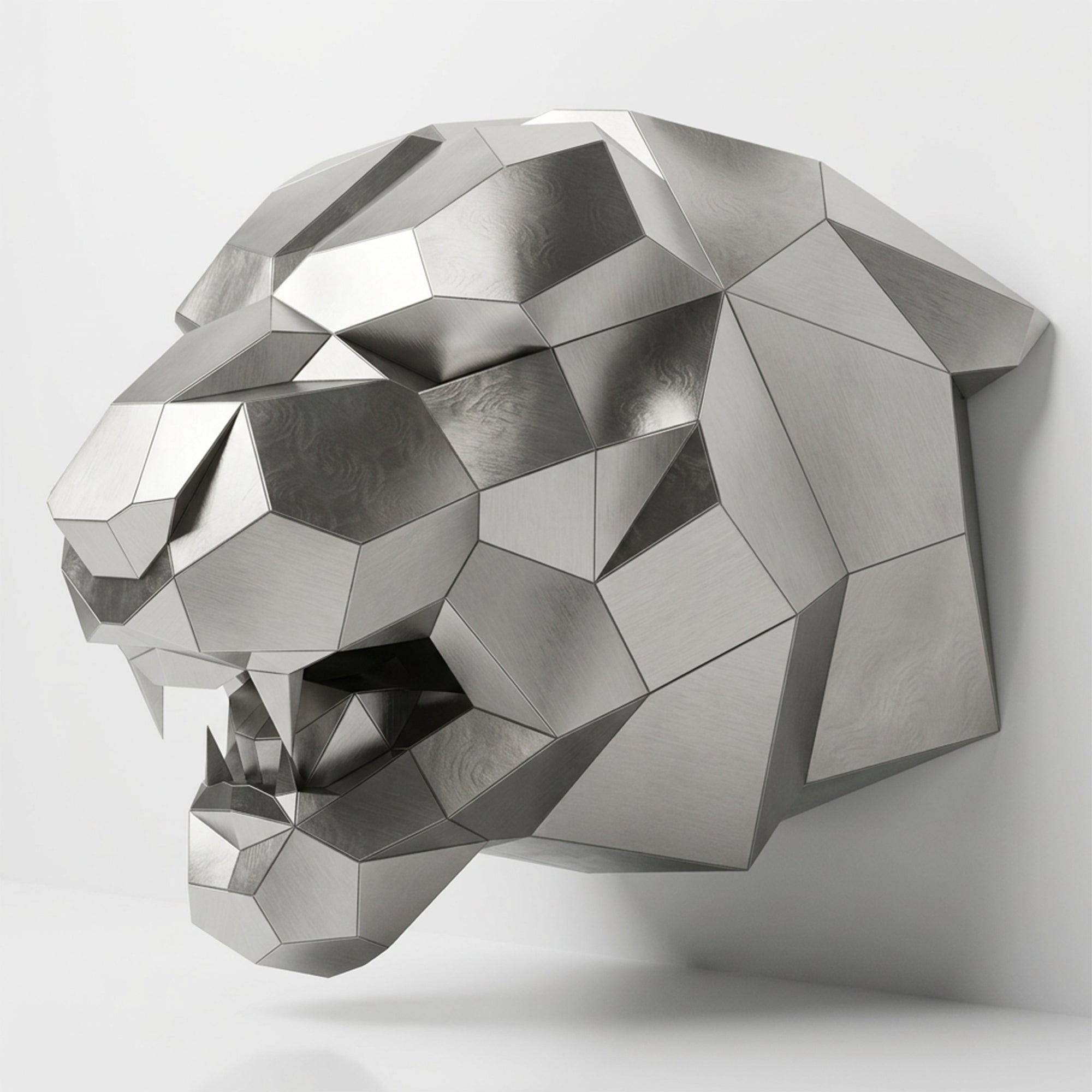 Sculpture Tête de Tigre Rugissante Facettée - Sculpture Origami