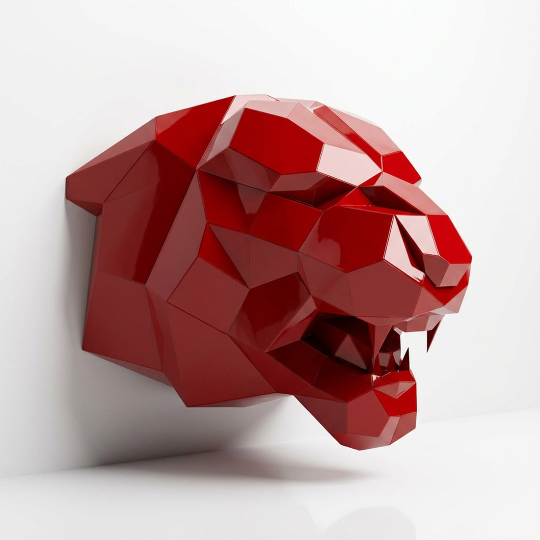 Sculpture Tête de Tigre Rugissante Facettée - Sculpture Origami
