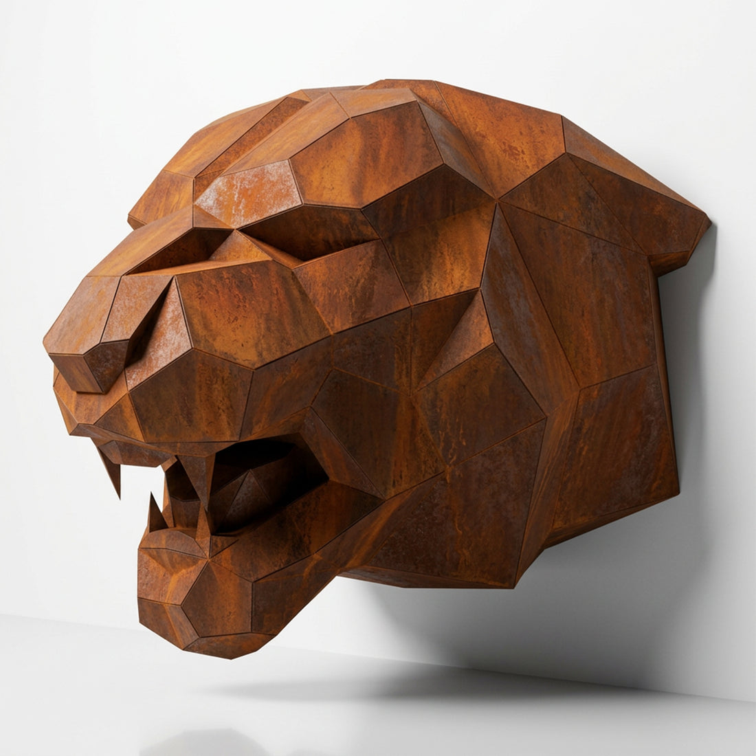 Sculpture Tête de Tigre Rugissante Facettée - Sculpture Origami