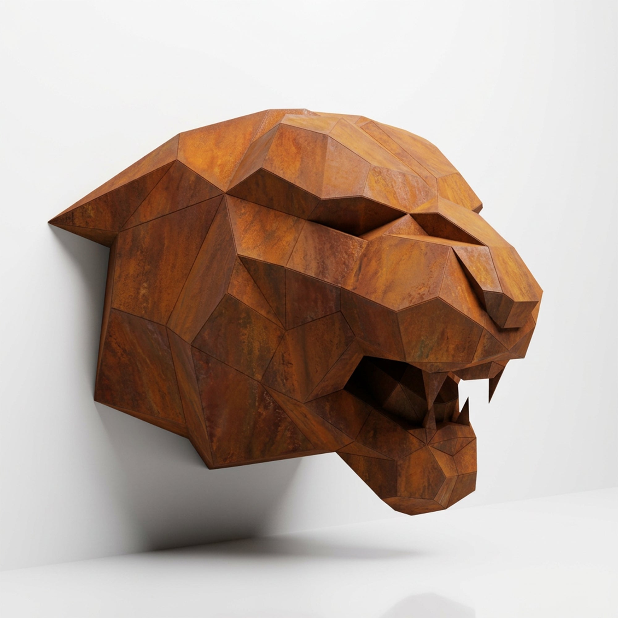 Sculpture Tête de Tigre Rugissante Facettée - Sculpture Origami