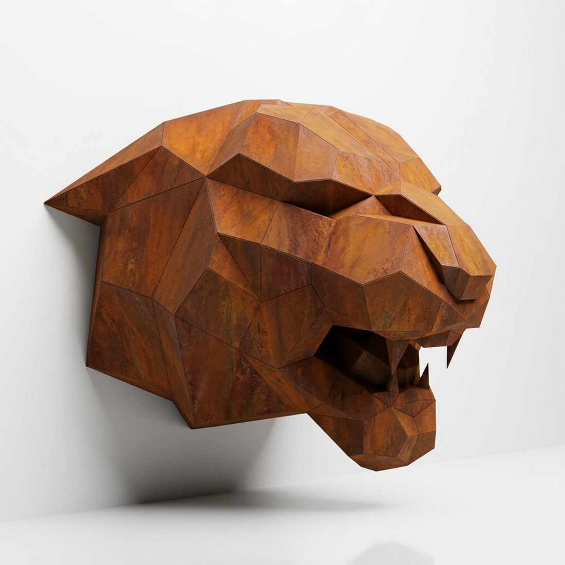 Sculpture Tête de Tigre Rugissante Facettée - Sculpture Origami